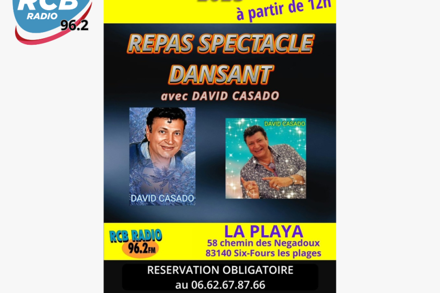 Le repas spectacle de RCB pour ce 20 juillet avec David Casado